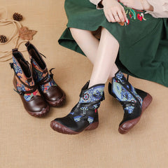 Socofy Vintage Ethnic Leather Short Boots