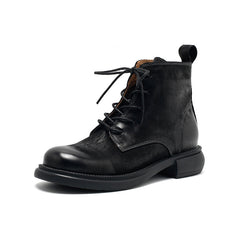 Socofy Handmade Leather Mid Heel Martin Boots