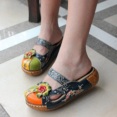 Socofy Summer Leather Platform Sandals