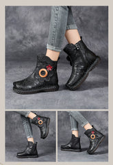 Socofy Vintage Leather Flat Cotton Boots