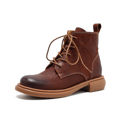 Socofy Handmade Leather Mid Heel Martin Boots