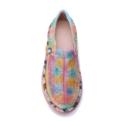 Socofy Handmade Leather Retro Printed Casual Shoes