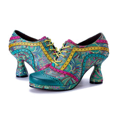 Socofy Handmade Leather Patchwork Printed High Heel Shoes