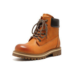 Socofy Classic Leather Mid Heel Short Martin Boots