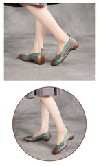 Socofy Handmade Leather Round Toe Low Heel Flats