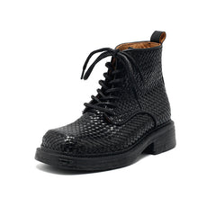Socofy Retro Leather Mid Heel Martin Boots