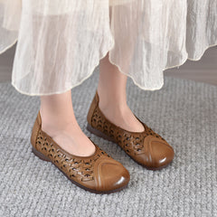 Socofy viconfy 2025 Summer non-slip hand-woven flat soft sole leather sandals