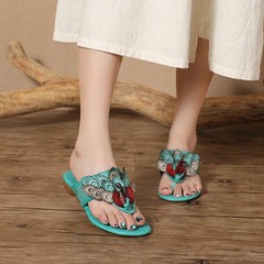 Vintage Handmade Leather Low Heel Open Toe Slipper