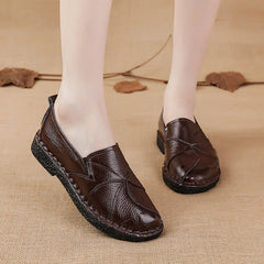 Socofy Top Grain Leather Block Flats