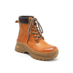 Socofy Retro Leather Thick Sole Mid Heel Martin Boots