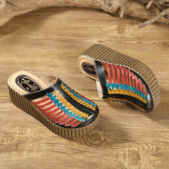 Socofy Summer Ethnic Wedge Slippers