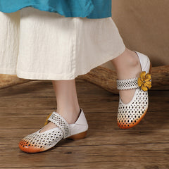Socofy Handmade Round Toe Cutout Low Shoes