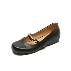 Socofy Spring Summer Round Toe Leather Flats