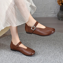 2025 Socofy Vicconfy Summer Retro Shallow Mouth Soft Sole Comfortable Leather Women's Flat Shoes