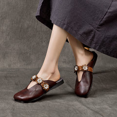 Socofy Vintage Handmade Full Grain Leather Closed Toe Slippers