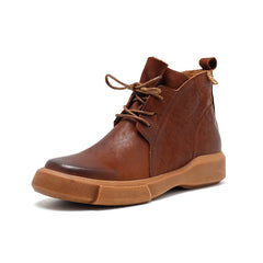 Socofy Fall Leather Thick Sole Short Boots