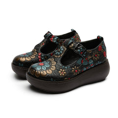 Socofy Retro Ethnic Floral Platform Shoes