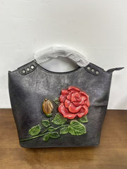 Socofy Top Grain Leather Rose Flower Crossbody Bag