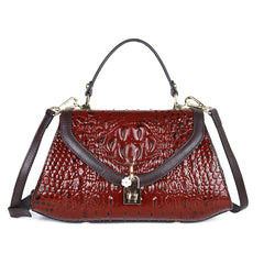 Socofy Full Grain Leather Crocodile Print Tote Bag