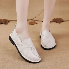 Socofy Top Grain Leather Block Flats