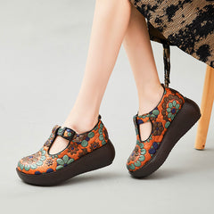 Socofy Retro Ethnic Floral Platform Shoes