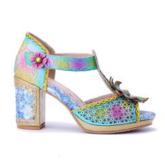 Socofy Baroque Floral High Heel Sandals