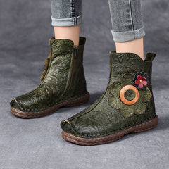 Socofy Vintage Leather Flat Cotton Boots