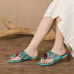 Vintage Handmade Leather Low Heel Open Toe Slipper
