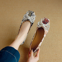 Socofy Spring Summer Handmade Square Toe Bow Flats