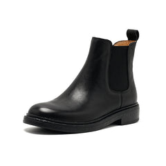 Socofy Fall Winter Genuine Leather Mid Heel Chelsea Boots