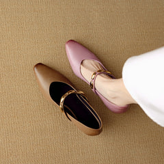 Socofy Autumn Leather Square Toe Retro Chunky Heel Shoes