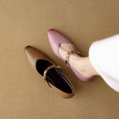 Socofy Autumn Leather Square Toe Retro Chunky Heel Shoes