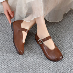2025 Socofy Vicconfy Summer Retro Shallow Mouth Soft Sole Comfortable Leather Women's Flat Shoes