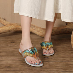 Vintage Handmade Leather Low Heel Open Toe Slipper