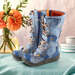 Socofy Modern Flat Zipper Mid Calf Boots