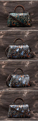 Socofy Full Grain Leather Retro Chinese Style Tote Bag