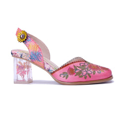 Socofy Handmade Leather Palace Style Carved High Heel Sandals