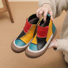 Socofy Top Grain Leather Ankle Boots