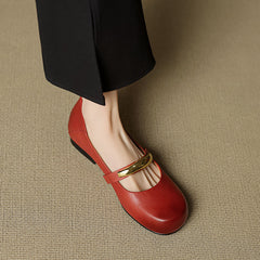 Socofy Spring Summer Round Toe Leather Flats