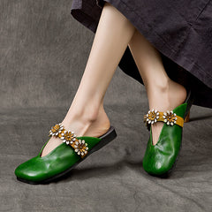 Socofy Vintage Handmade Full Grain Leather Closed Toe Slippers