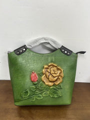 Socofy Top Grain Leather Rose Flower Crossbody Bag