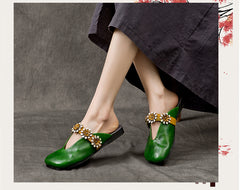 Socofy Vintage Handmade Full Grain Leather Closed Toe Slippers