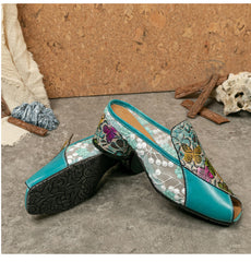 Socofy Vicconfy Handmade Slippers Bohemian Vintage Style Women's Fish Mouth Cool Slippers