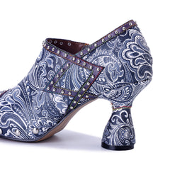 Socofy Fall Winter Handmade Leather Printed Studded High Heel Shoes