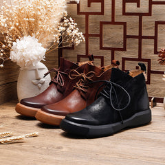 Socofy Fall Leather Thick Sole Short Boots