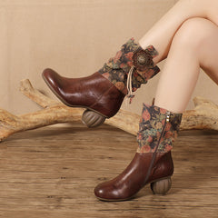 Socofy Handmade Ethnic Floral Boots