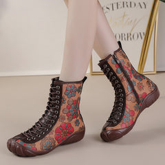 Socofy Vintage Leather Short Boots