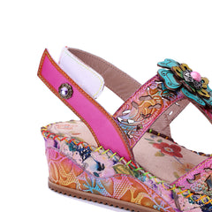 Socofy Handmade Leather Flower Sandals