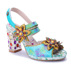 Socofy Summer Handmade Leather Baroque High Heel Sandals