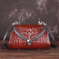 Socofy Full Grain Leather Crocodile Print Tote Bag